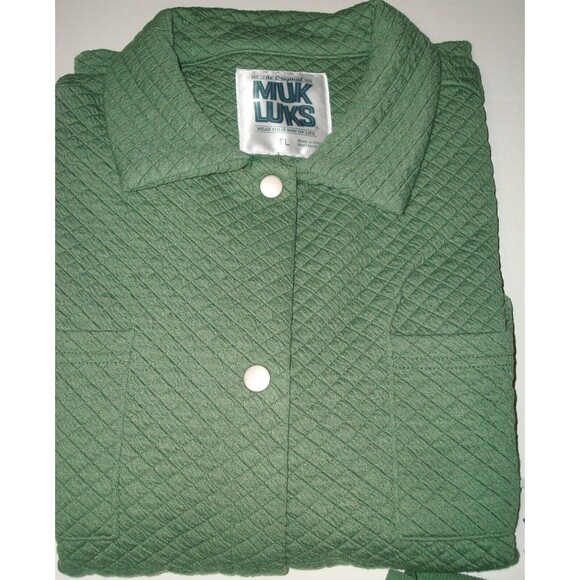 NWT New MUK LUKS Tall 3-Piece Quilted Shacket Lounge Set L Tall Sage Green Snaps - Picture 5 of 16